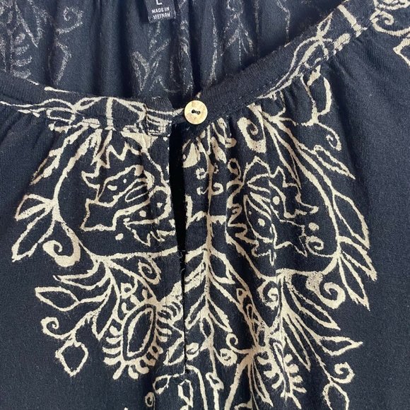 Lucky Brand Black Tan Boho Print Keyhole Front Top - Picture 4 of 12
